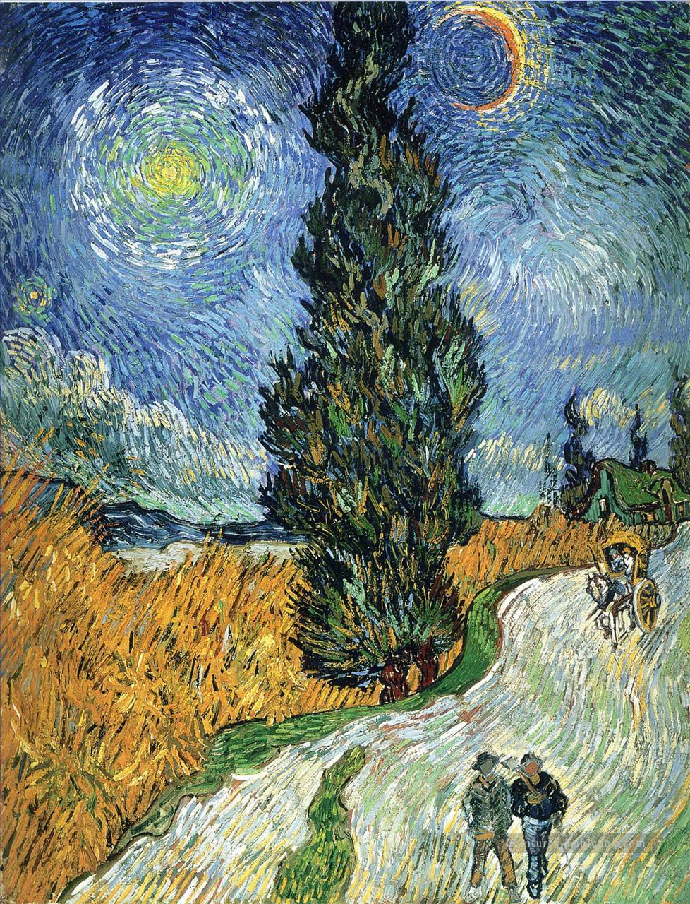 Route avec les cyprès Vincent van Gogh Peintures à l'huile